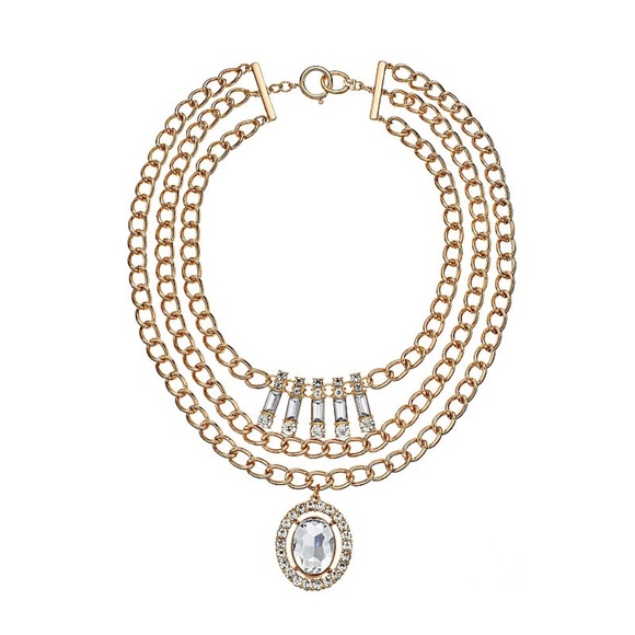JUICY COUTURE 3-Strand Crystal Pendant Necklace Layered Statement Goldtone - Picture 1 of 4